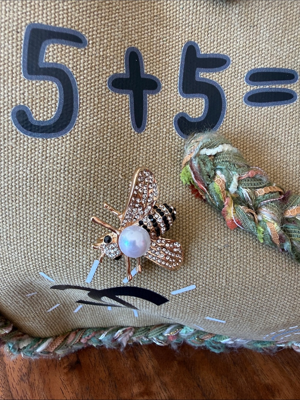 Gold Bee 🐝 Brooch with Pearl and Black Crystal Accents